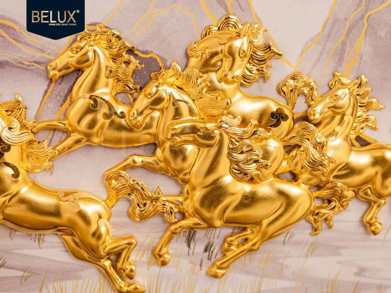 Tranh Bát Mã Dát Vàng 24k 65x40cm